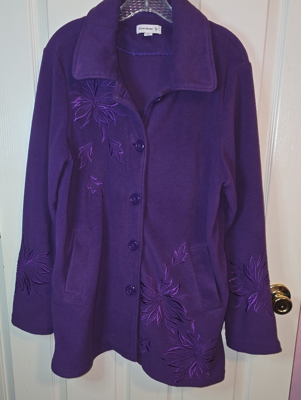 Susan Graver Purple Embroidered Pea Coat